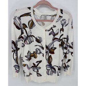 Halogen Womens Floral Button-Up Cardigan Sweater